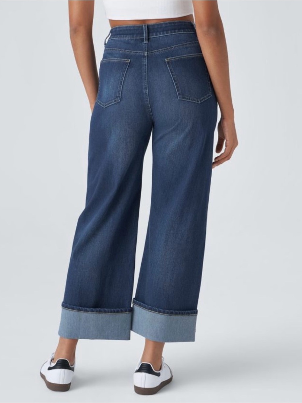 HALARA Flex High Waisted Wide Leg Rolled Hem Jeans- Knit Denim, Small Petite - Picture 2 of 12